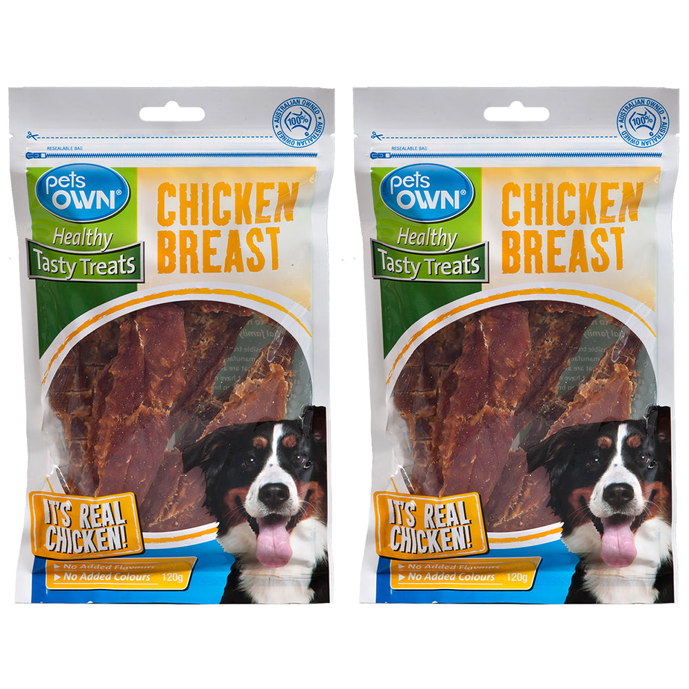 Pets Own Chicken Breast Healthy Food Tasty Dog/Pet Treats/Snacks/Rewards 120g (2 Pack)