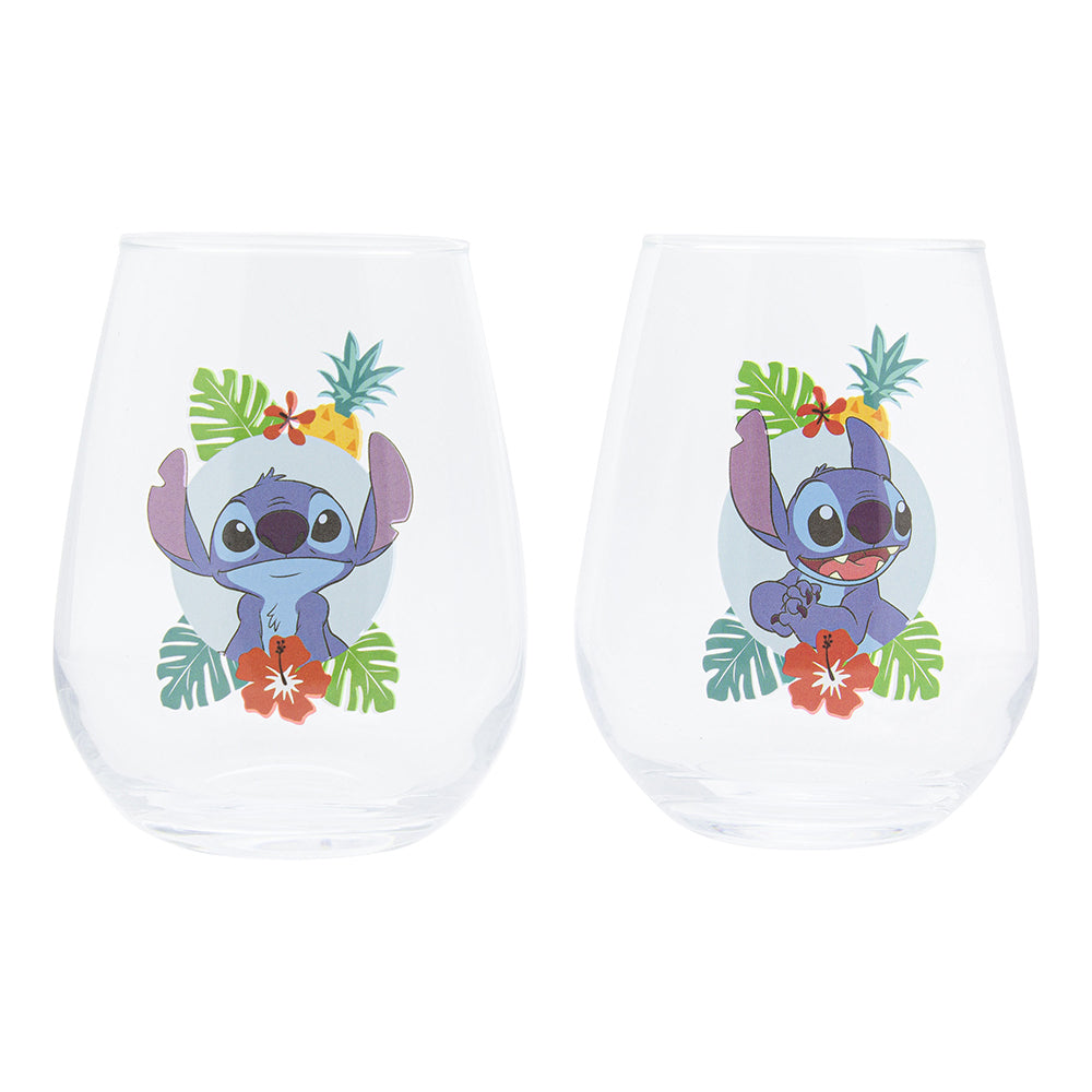 Paladone 11.5cm Lilo & Stitch Glass Cup Kids/Children Drinking Water Mug (2 Pieces)