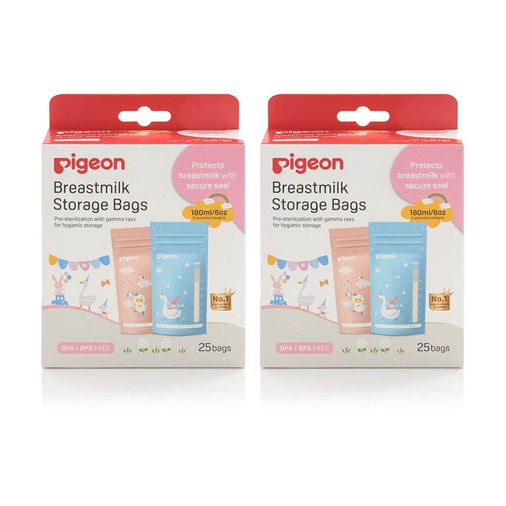 Pigeon 25pc Pigeon Breastmilk Storage Bags Animals 180ml Secure Seal (2 Pack)