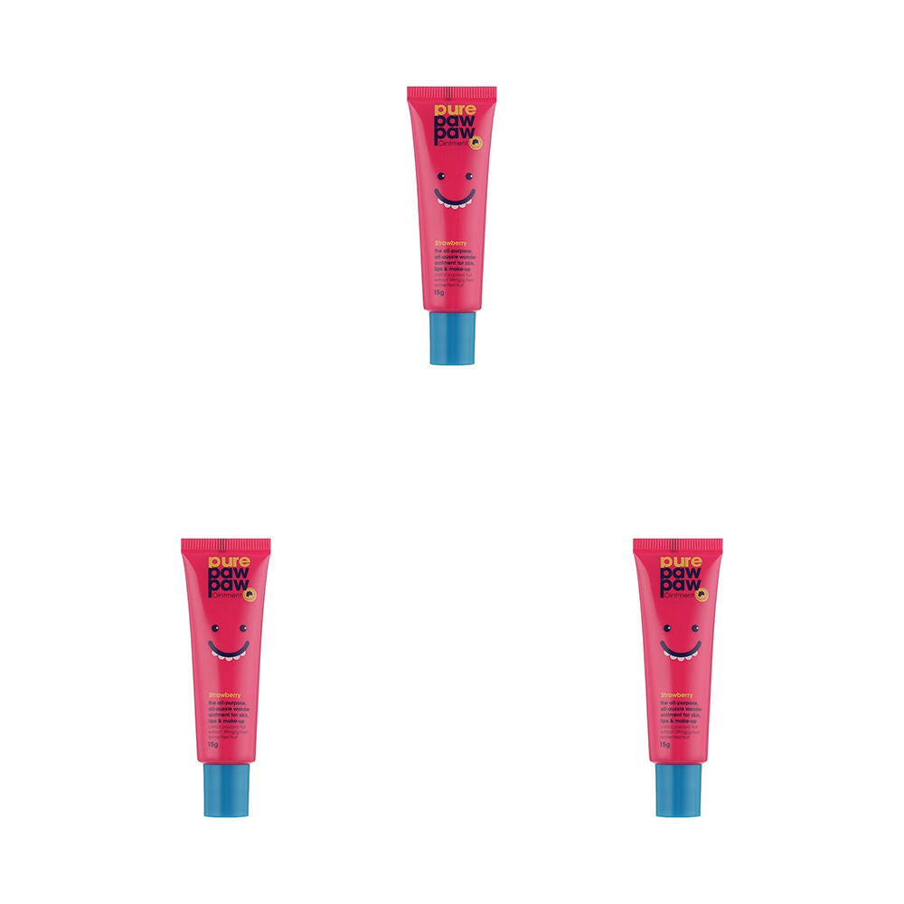 Pure Paw Paw Ointment 15g Multi Purpose Skin Ointment Lip Balm Strawberry (3 Pack)