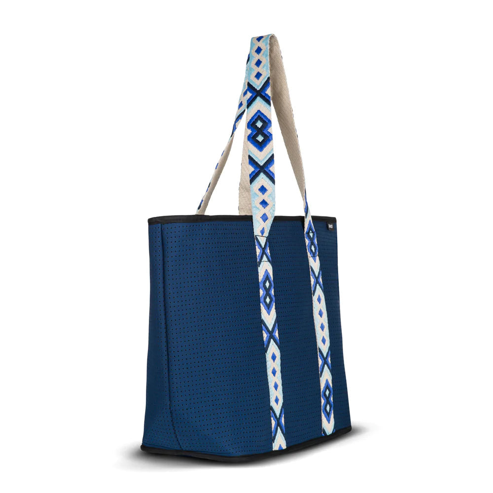 Punch Neoprene Explorer Zip Tote Grocery/Carry Bag Navy Blue/Patterned Handle — image 2