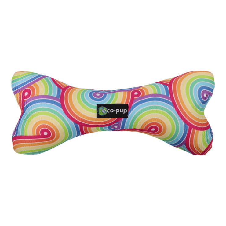 Eco-Pup Dog Soft Durable Squeaker Play Chew Toy Bone Rainbow Coloured Pattern (3 Pack)