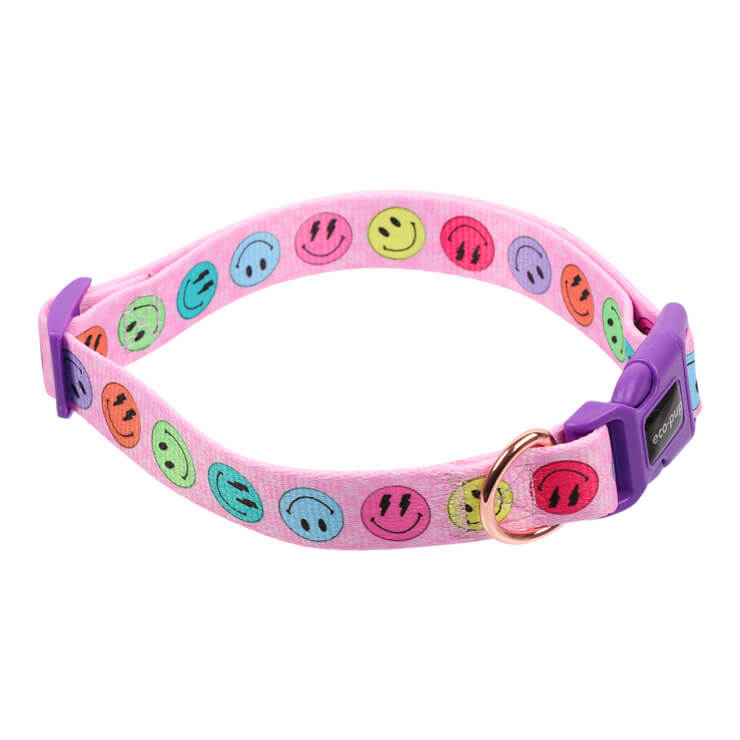 Eco-Pup Dog Outdoor Walking Collar Smiley Pattern Pet Dress Up — Medium
