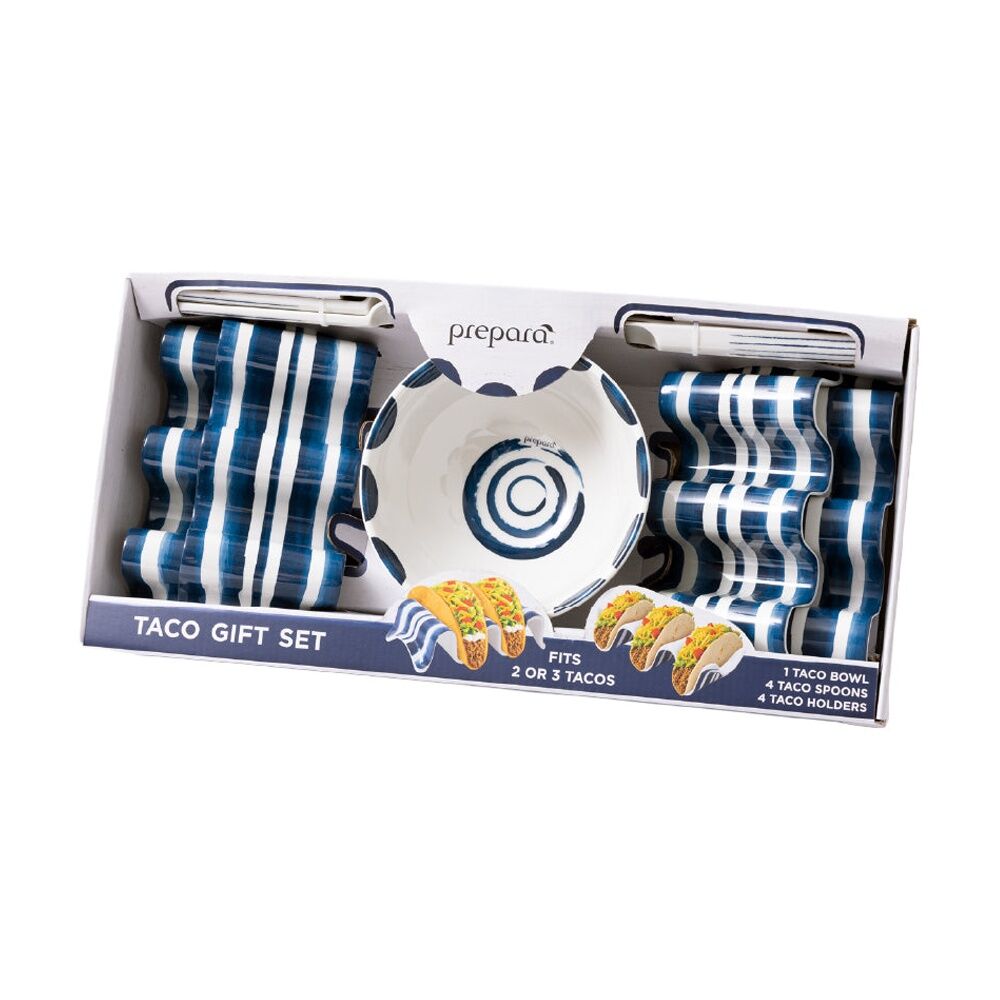 Prepara Taco Gift Set Coastal Stripe Kitchenware Melamine - White/Blue (9 Pieces)