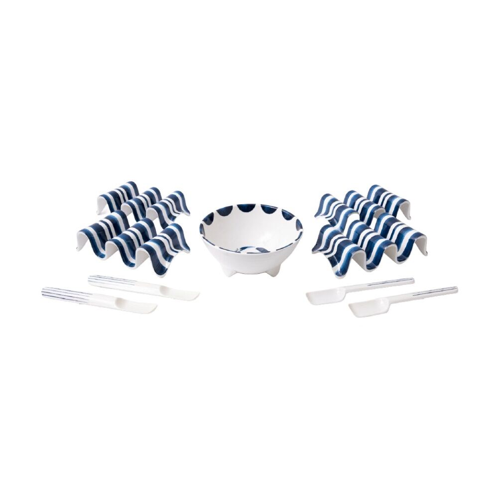 Prepara Taco Gift Set Coastal Stripe Kitchenware Melamine - White/Blue (9 Pieces) — image 2