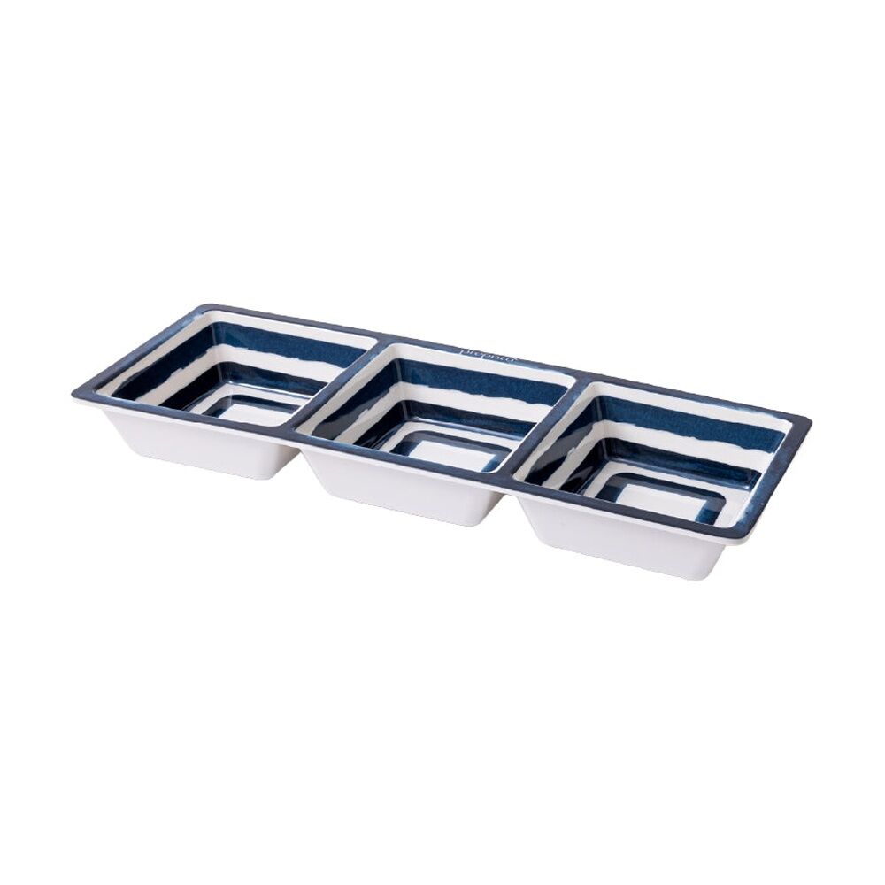 Prepara Three Section Tray Coastal Stripe Melamine Kitchenware - Blue/White