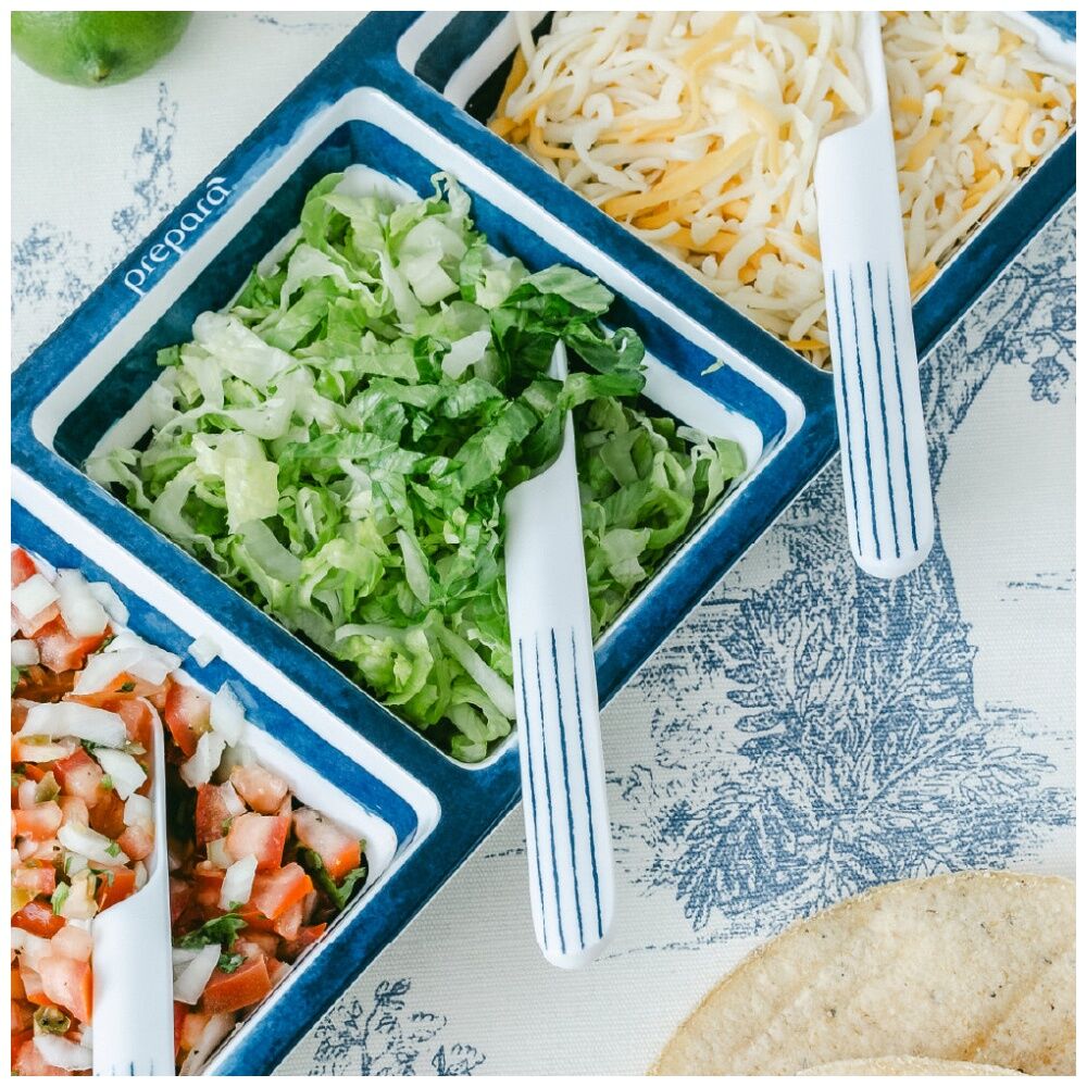 Prepara Three Section Tray Coastal Stripe Kitchenware Melamine - White/Blue (4 Pack) — image 3