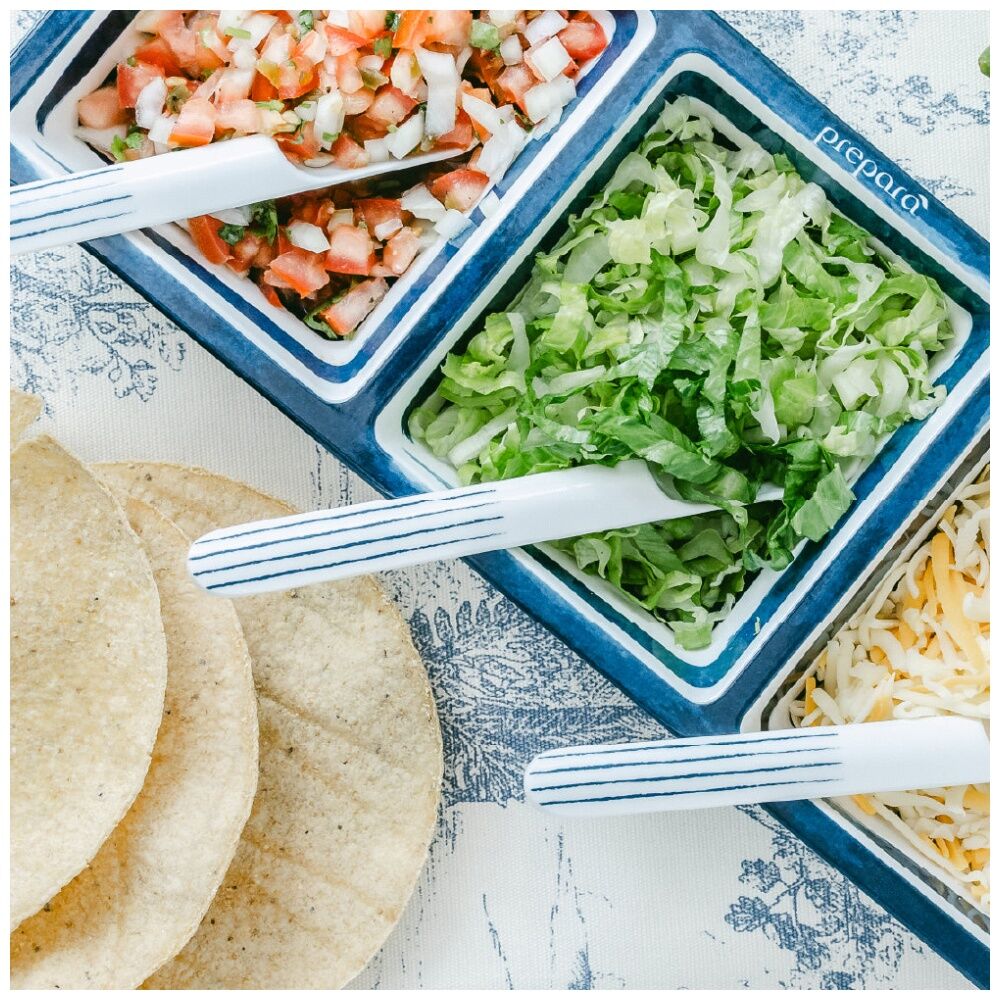 Prepara Three Section Tray Coastal Stripe Kitchenware Melamine - White/Blue (4 Pack) — image 4