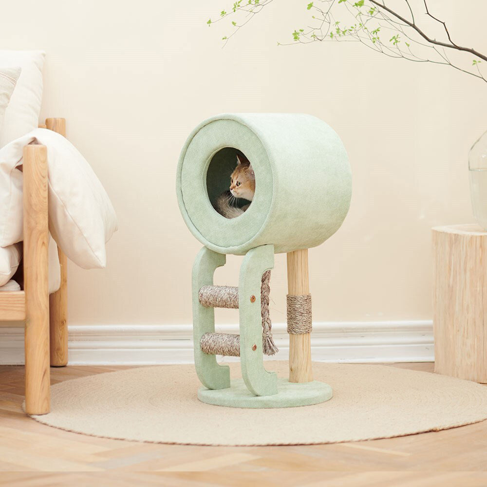 Petsbelle Avia Solid Wood Sleeping/Scratcher Kitten Hideaway Pet Cat Tree Mint — image 2