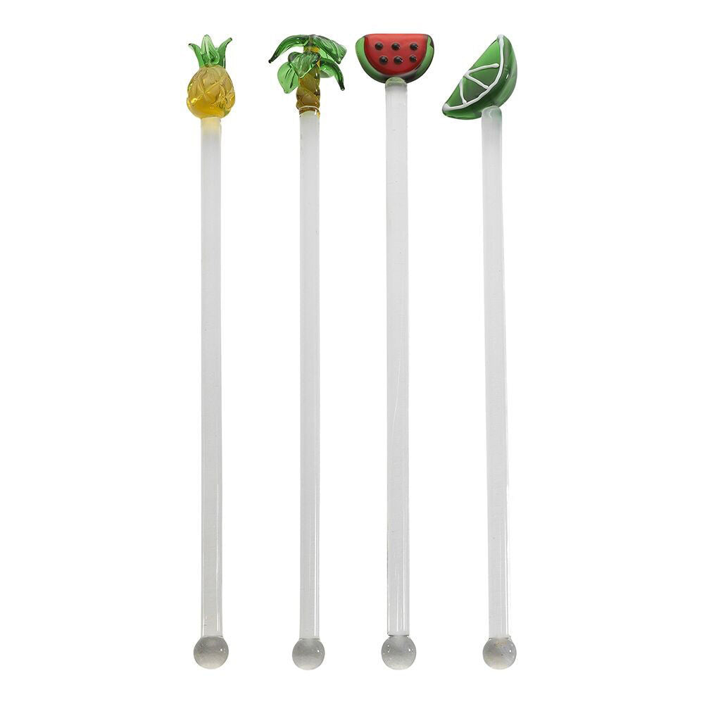 Porto Fiesta Glass Swizzle Stick Reusable Cocktail Drink Stirrer 19cm (4 Pieces)