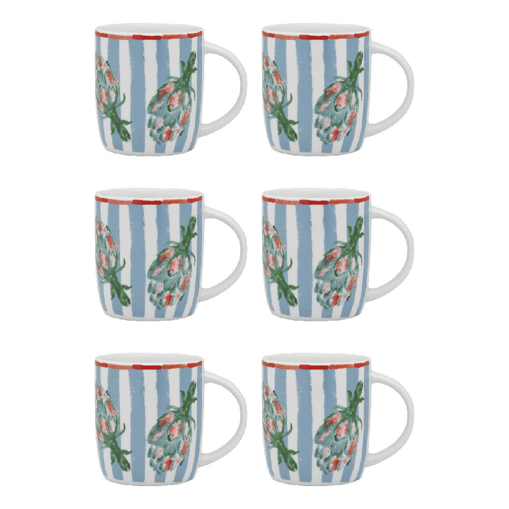 Porto Cucina Porcelain Travel Drinking Water/Coffee Mug 12cm/300ml Artichoke (6 Pack)