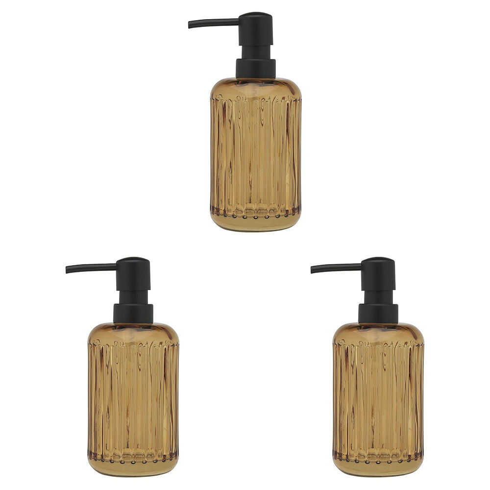 Porto Ellis Glass Hand Soap Dispenser Container Bath Organiser 18cm Amber (3 Pack)