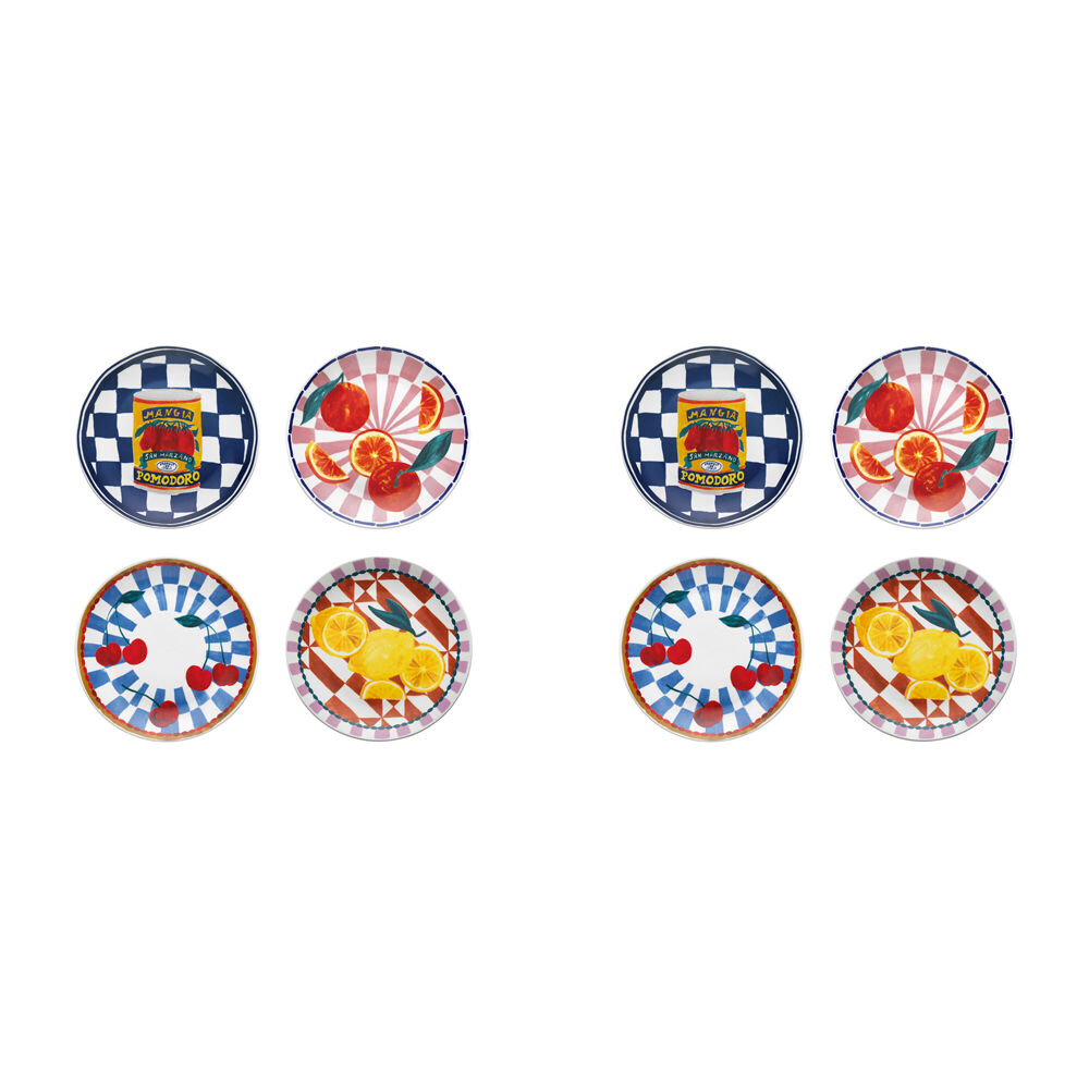 Porto Valentina Porcelain Side Plates Food Serving Dish 20cm Assorted (8 Pieces)