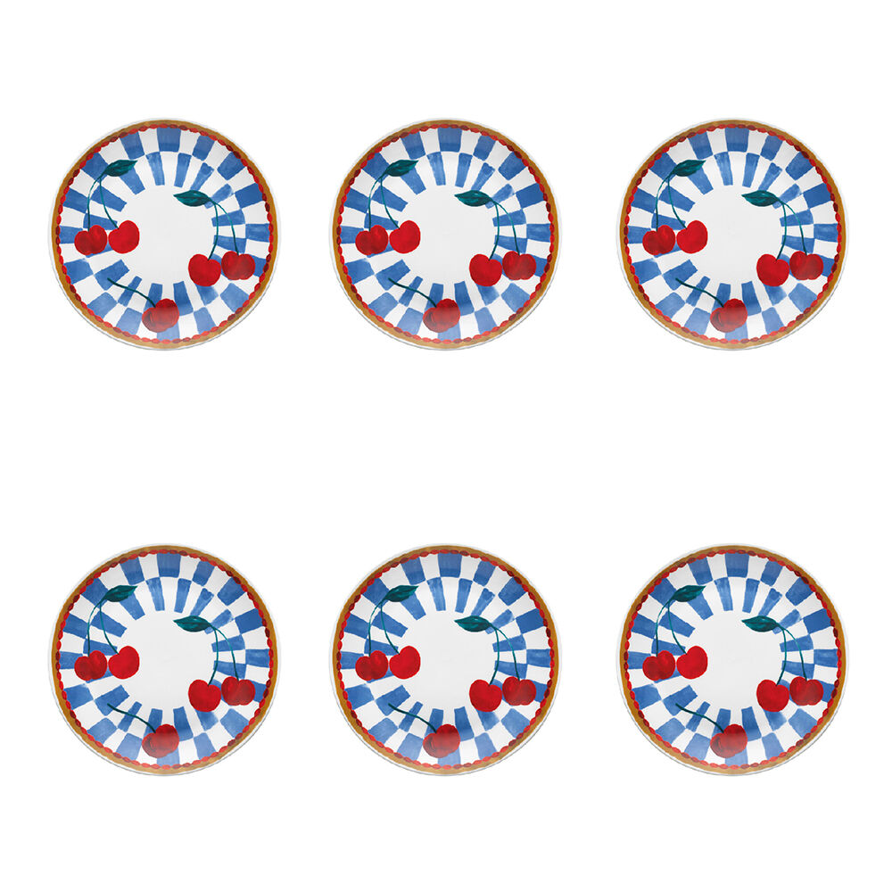 Porto Valentina Porcelain Round Side Plate Food Dish Tableware Cherry 20cm (6 Pack)