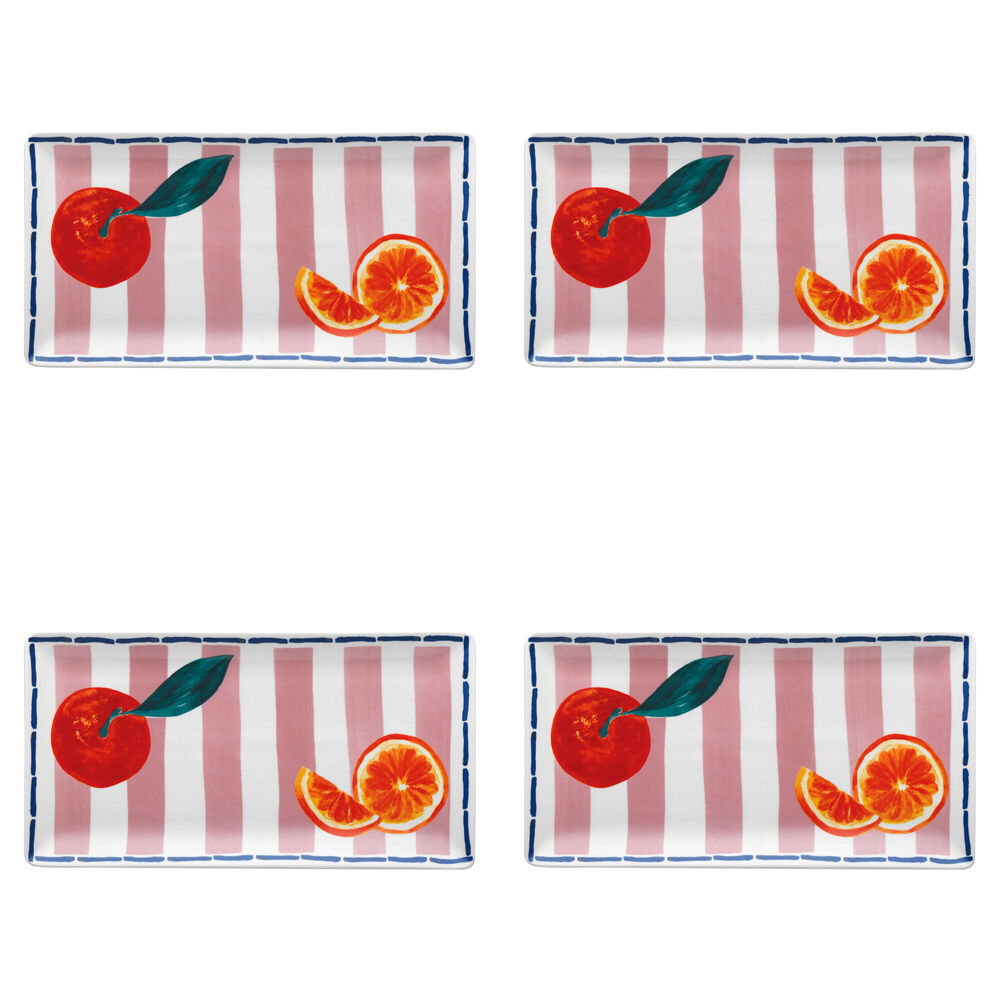 Porto Valentina Porcelain Rectangle Food Serving Platter 29.5cm Tangerine (4 Pack)