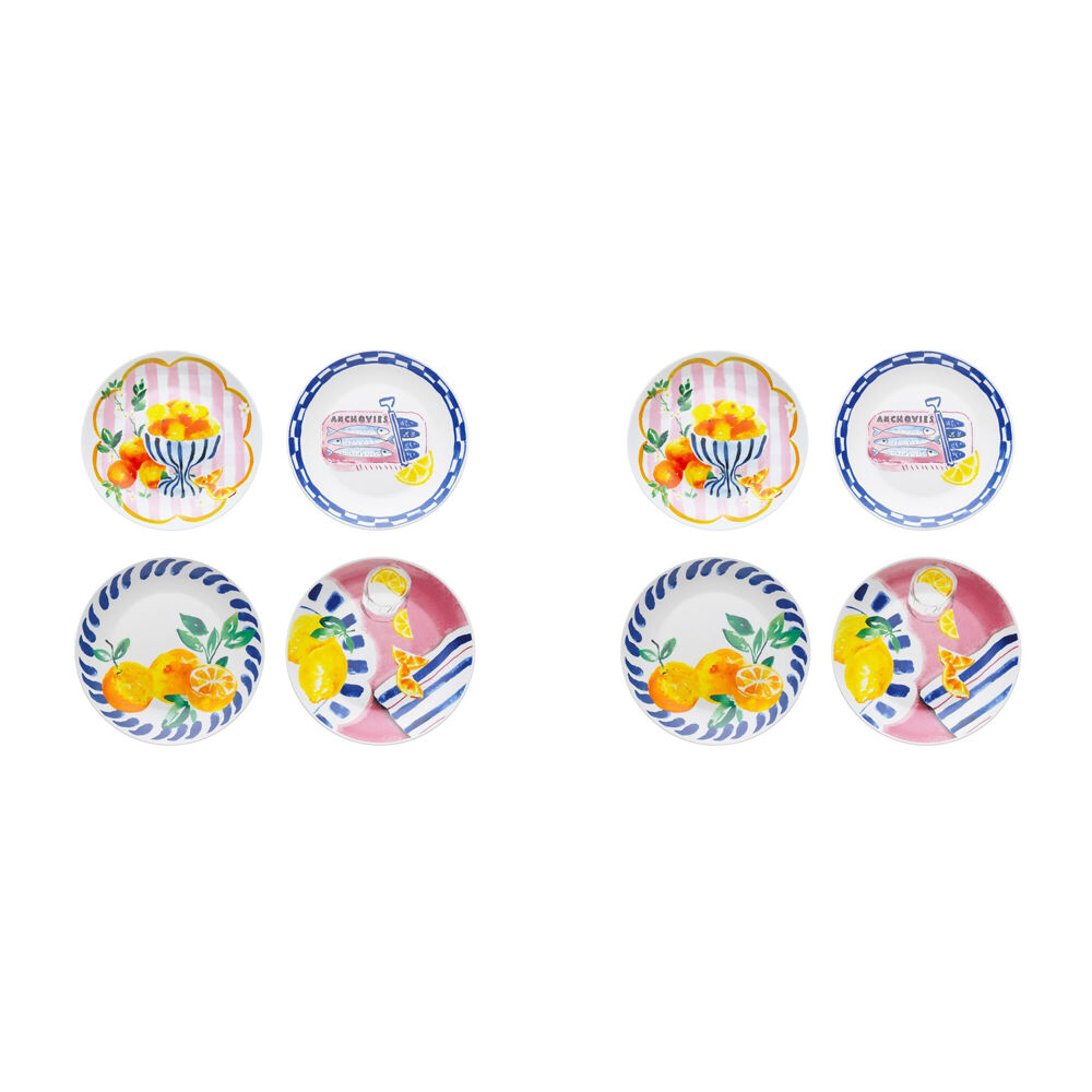 Porto 4pc Porto Porcelain Positano Round Side Plates 20cm Assorted Designs (2 Pack)