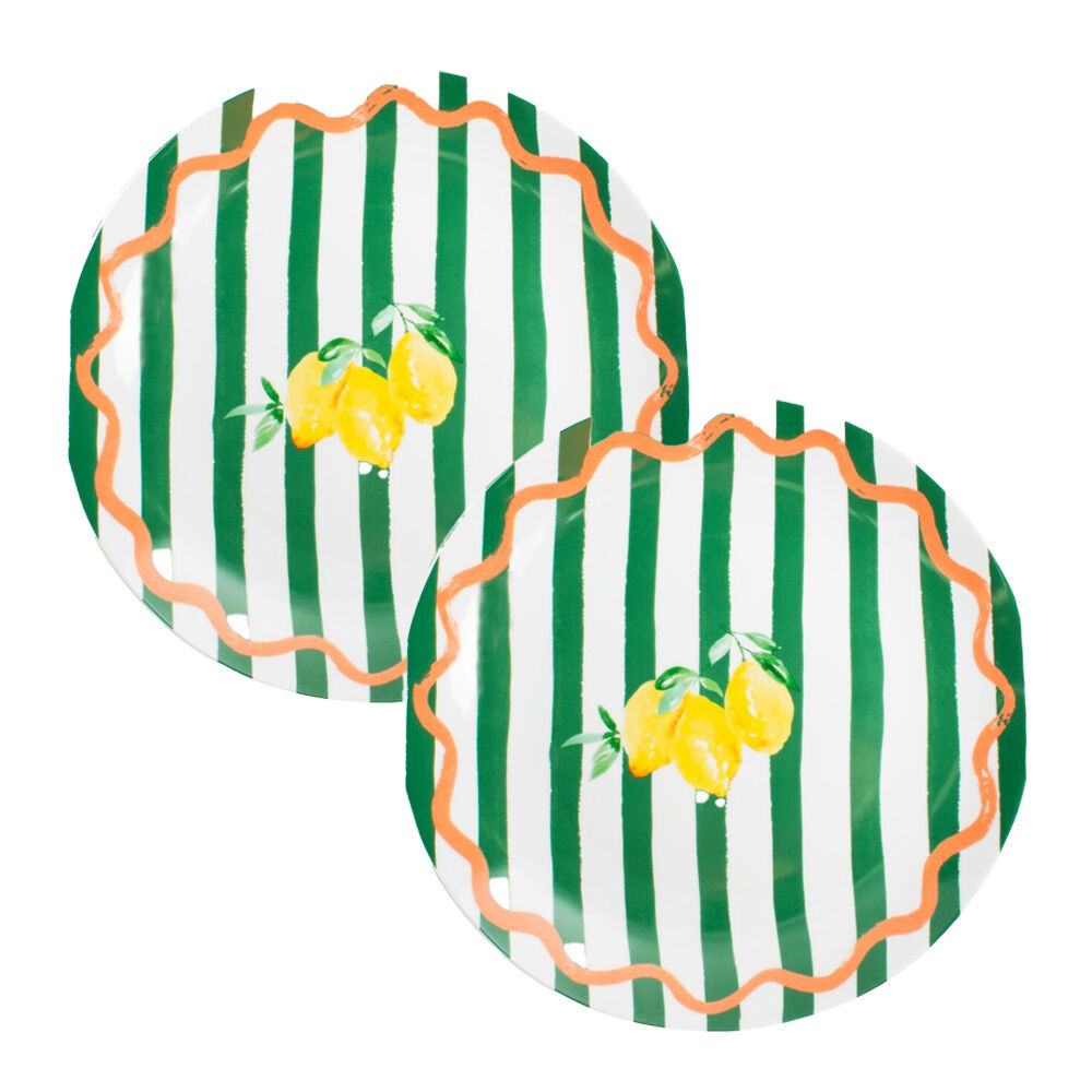 Porto Porcelain Limone Round Serving Platter 30cm Multi-Coloured Lemons (2 Pack)