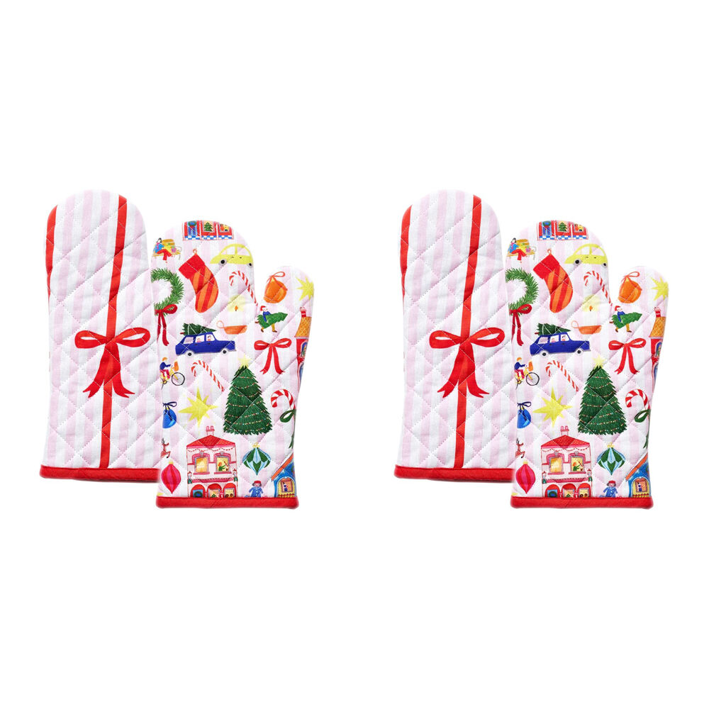 Porto 2pc Porto 100% Cotton Night Before Oven Mitts 32x18cm Multi-Coloured (2 Pack)