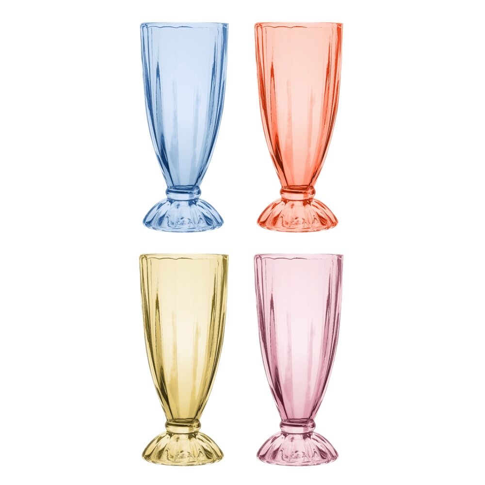 Porto 4pc Porto Soda Lime Glass Milkshake Cups 340ml Citron, Ruby, Sky, Rose (2 Pack) — image 2
