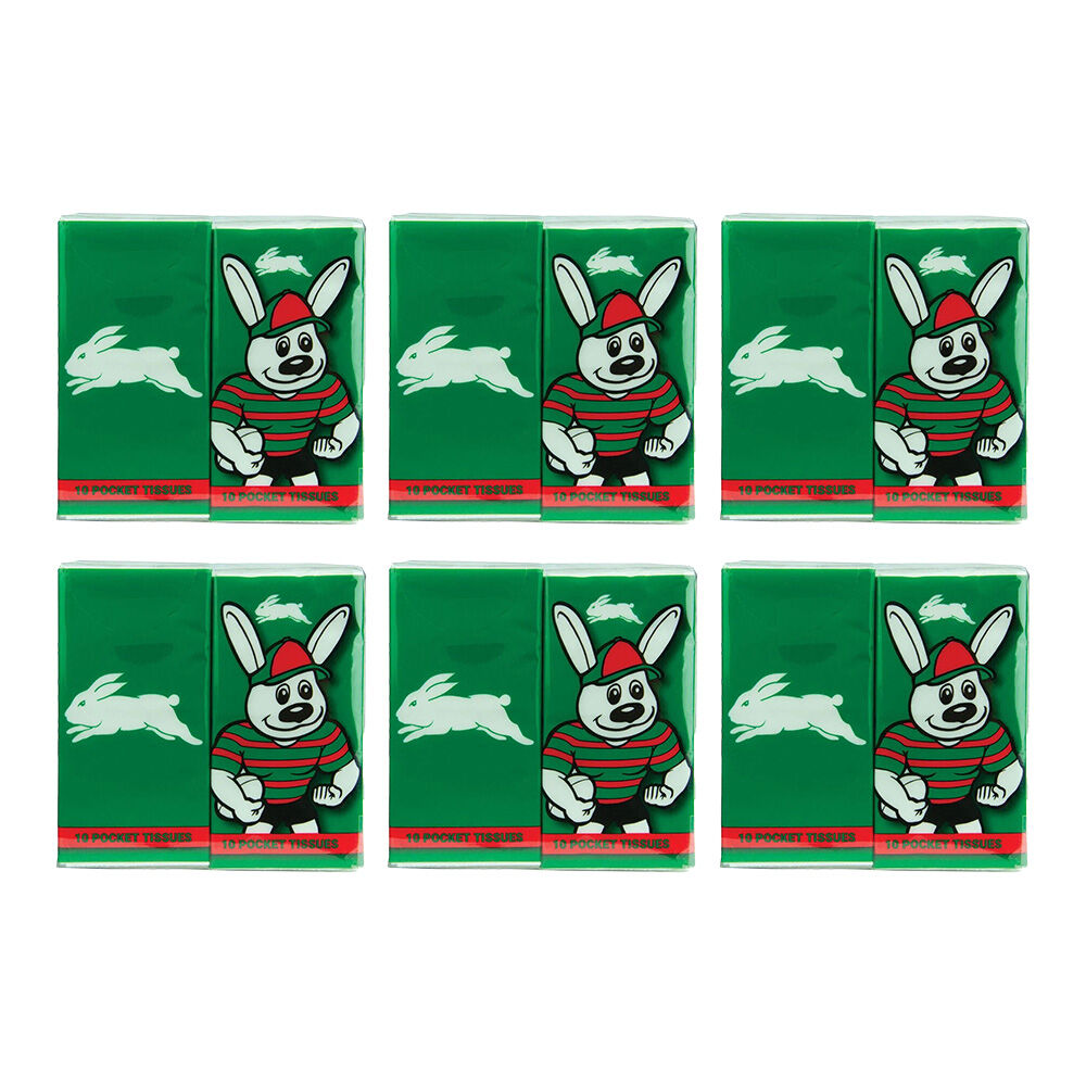 NRL Soft & Absorbent Pocket Size Travel Portable Tissues Rabbitohs Mascot (24 Pieces)