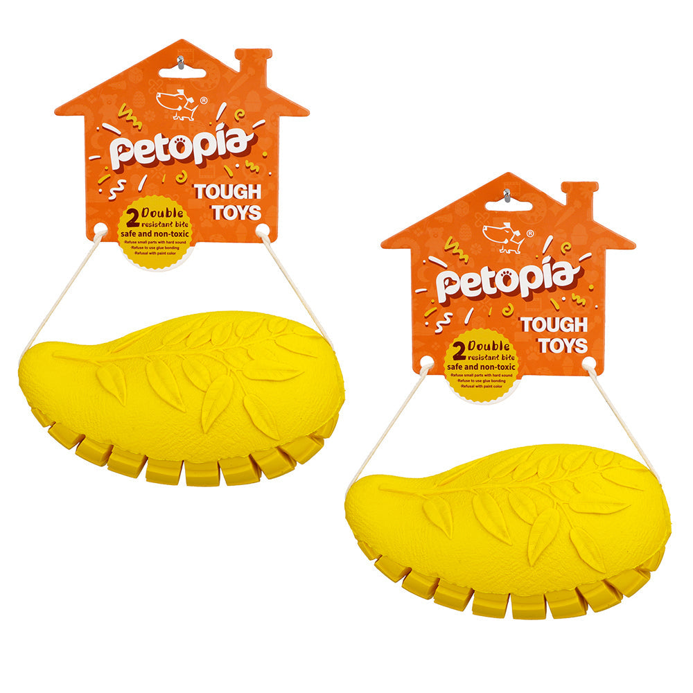Petopia Ultra Tough 11cm Rubber Mango Magic Dog Toy Chew Treat Small Yellow (2 Pack)