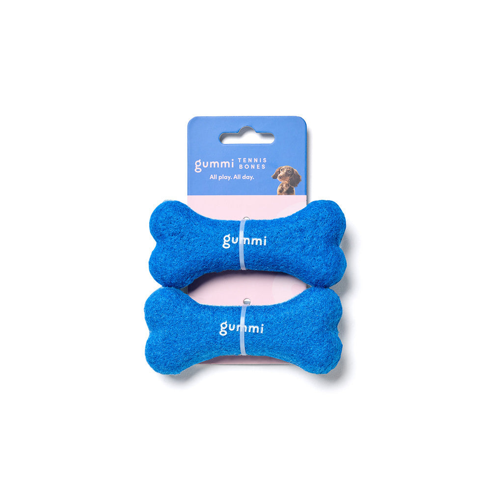 Gummi Dog/Puppy Tennis Bones Soft Plush Toy Squeaker Throw Fetch Small Blue (2 Pack)