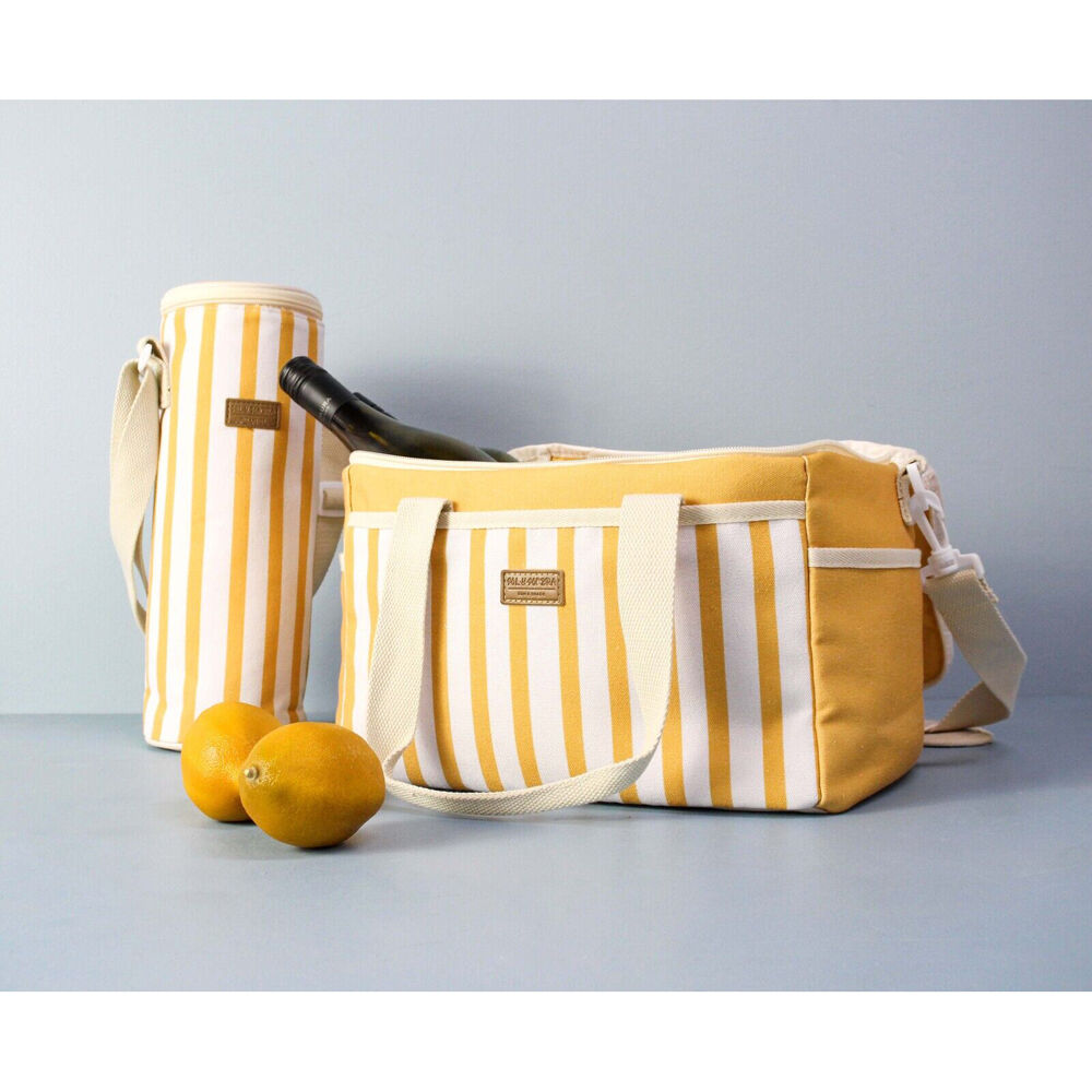 LVD 12x33cm Yellow/White Stripes Sun Insulated Canvas Wine Cooler Bag — image 2