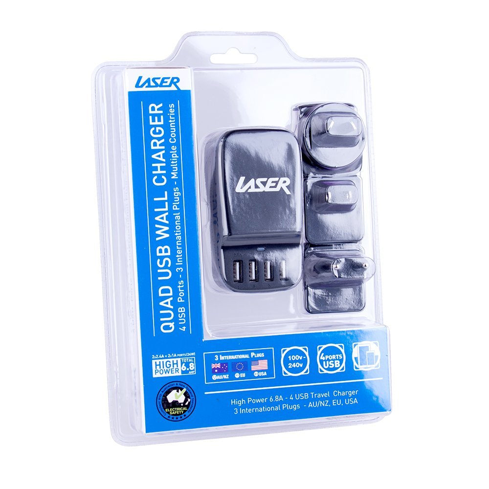 Laser Quad 2.4A USB Wall Travel Charger Adapter Au/usa/eu Interchangeable Plug — image 5