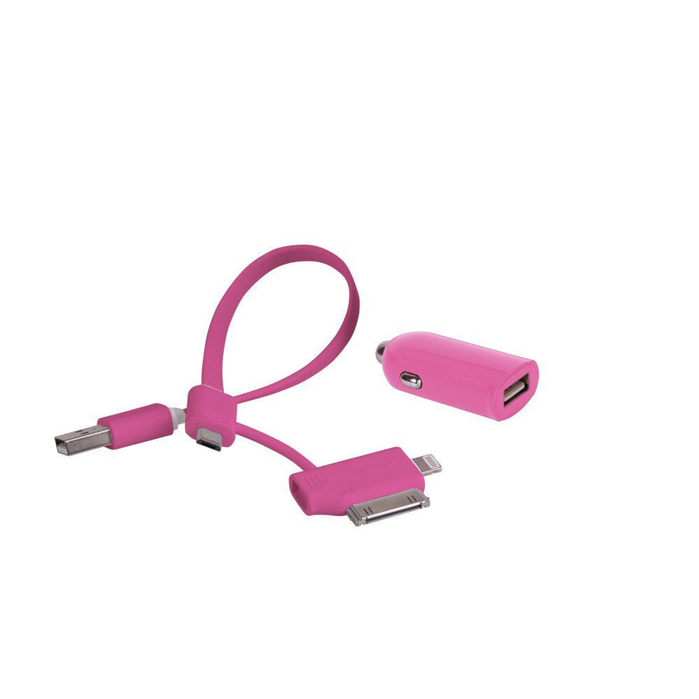 Laser 2.4A USB Car Charger w/ 3in1 Cable Cord - Pink (2 Pack) — image 2