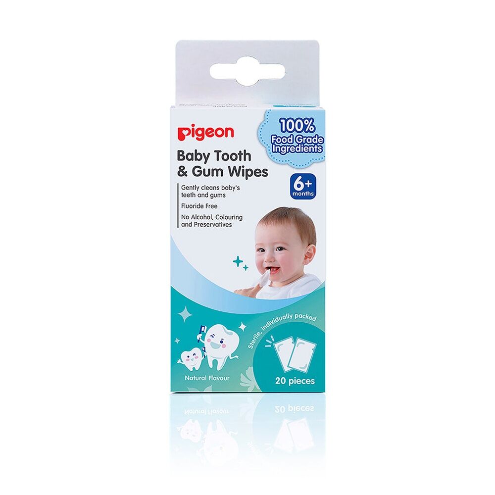 Pigeon Baby Tooth & Gum Wipes Flouride Free Sterilised Sachets 6m+ (20 Pieces)