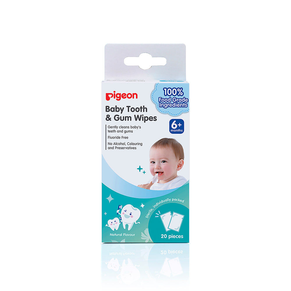 Pigeon 20pc Pigeon Baby Tooth & Gum Wipes Flouride Free Sterilised Sachets 6m+ (2 Pack) — image 3