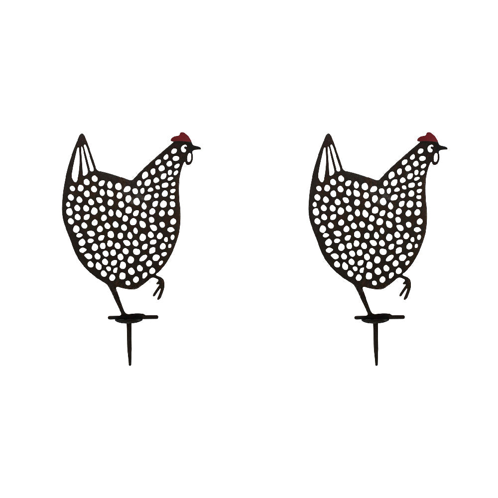 LVD Metal Hen Bessie Ornament Sculpture Home/Garden Lawn Decor 50cm Black (2 Pack)