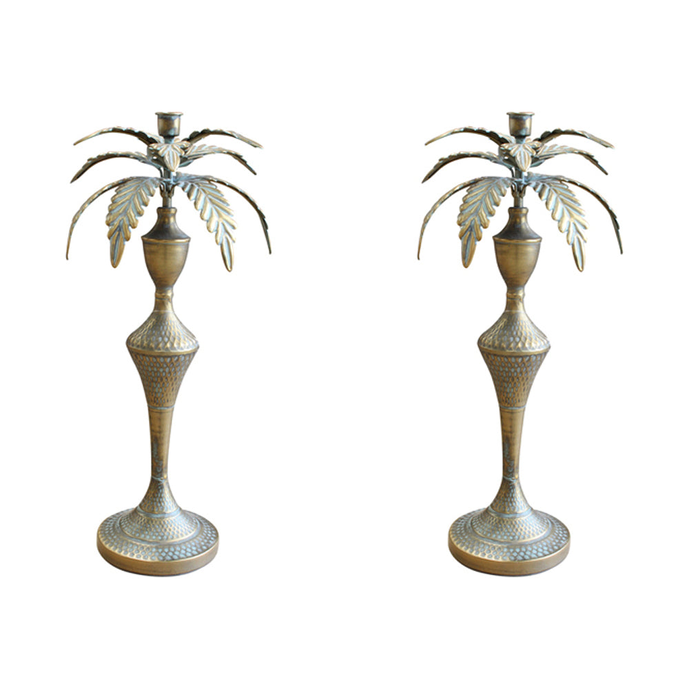 LVD Metal 48.5cm XL Palm Pillar/Stick Candle Holder Home Decorative Display Brass (2 Pack)