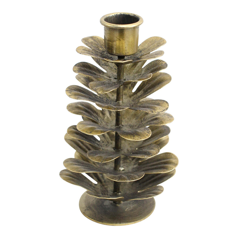 LVD Metal Pinecone 15cm Taper Candle Holder Home Display Tabletop Decor Large Gold