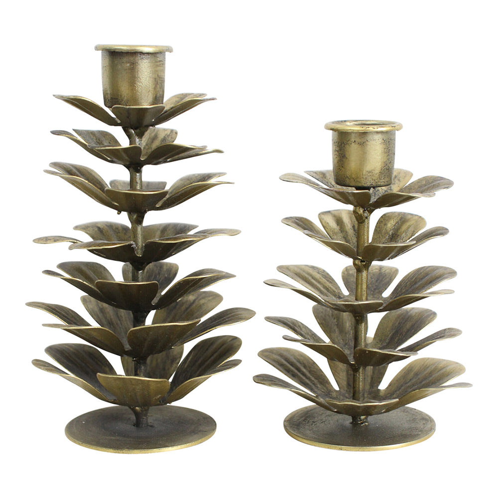 LVD Metal Pinecone 15cm Taper Candle Holder Display Tabletop Decor Large Gold (2 Pack)