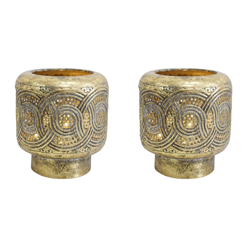 LVD Metal Luna 12cm LED Lantern Candle Holder Tabletop Home Room Decor Small Gold (2 Pack)
