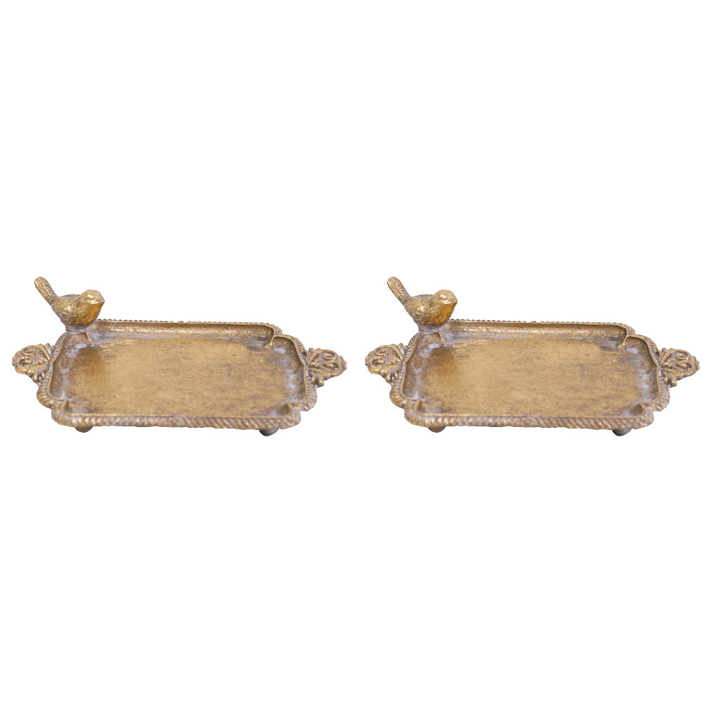 LVD Resin Trinket Tray Bird Tabletop Display Home/Lounge Decor 14.3cm Gold (2 Pack)