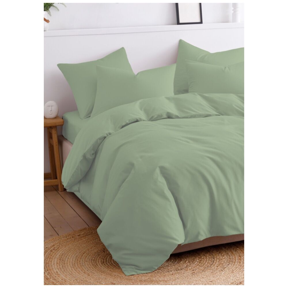 The Lighthouse Washed Cotton Quilt Duvet Cover Bed Set Sage Green