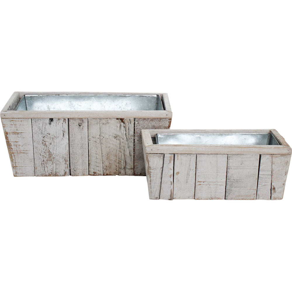 LVD Wooden Metal Outdoor Planter Boxes Set 49x26/41.5x19cm White Wash (2 Pieces)