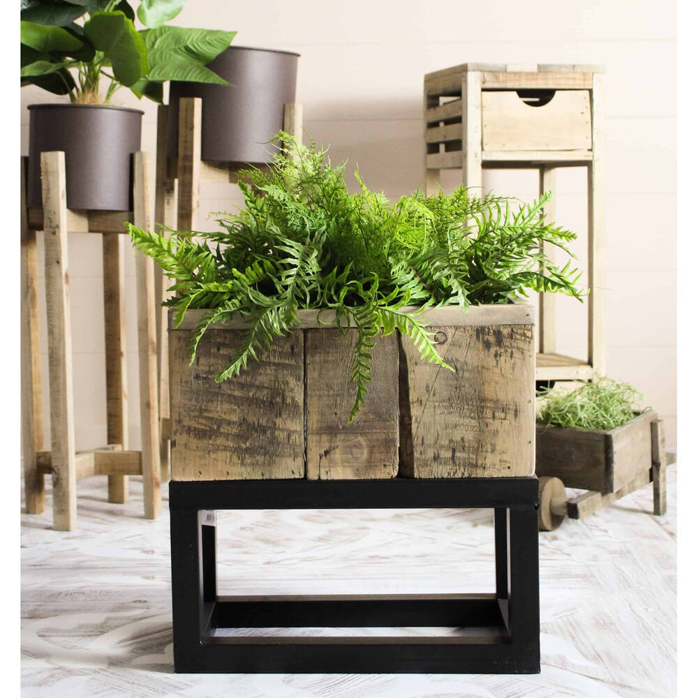 LVD Wood/Metal Planter On Stand Home/Garden Decor Plant Box 38x19cm Rustic