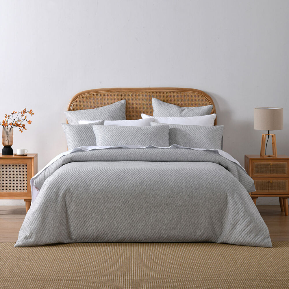 Bianca Pesaro Poly/Cotton Quilt Cover Pillowcase Set Grey Marle