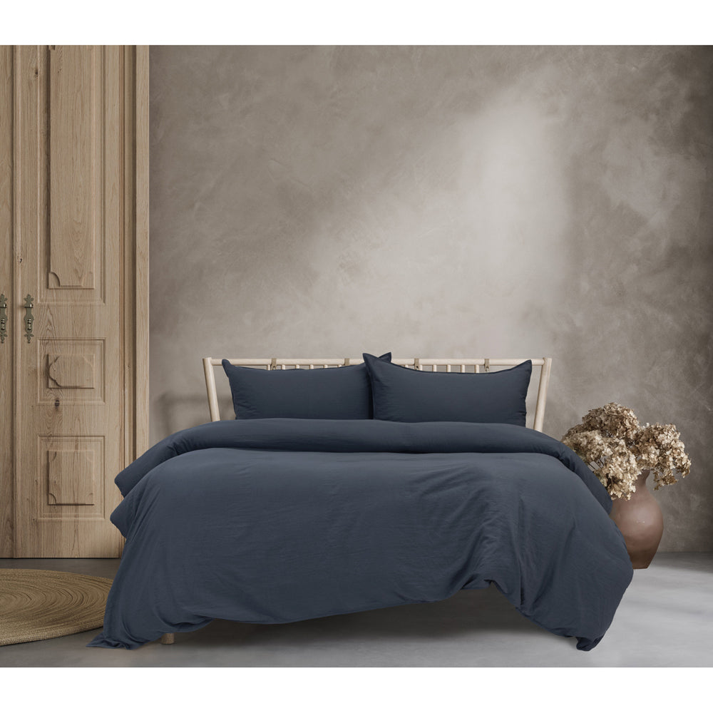 Ardor Boudoir Vintage Washed Bed Quilt Cover Set Navy