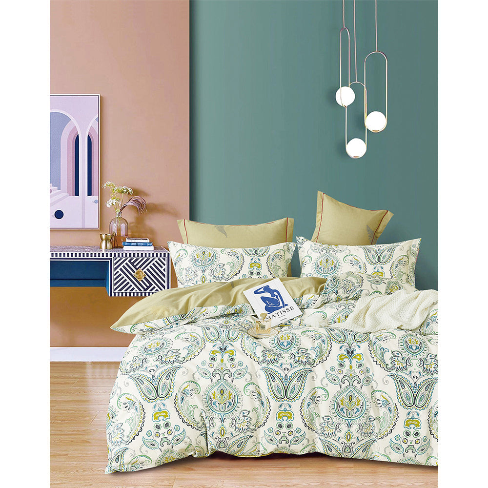 Ardor Size Yarmin Cotton Quilt Cover w/Pillowcase Set Bedding White/Blue — Double