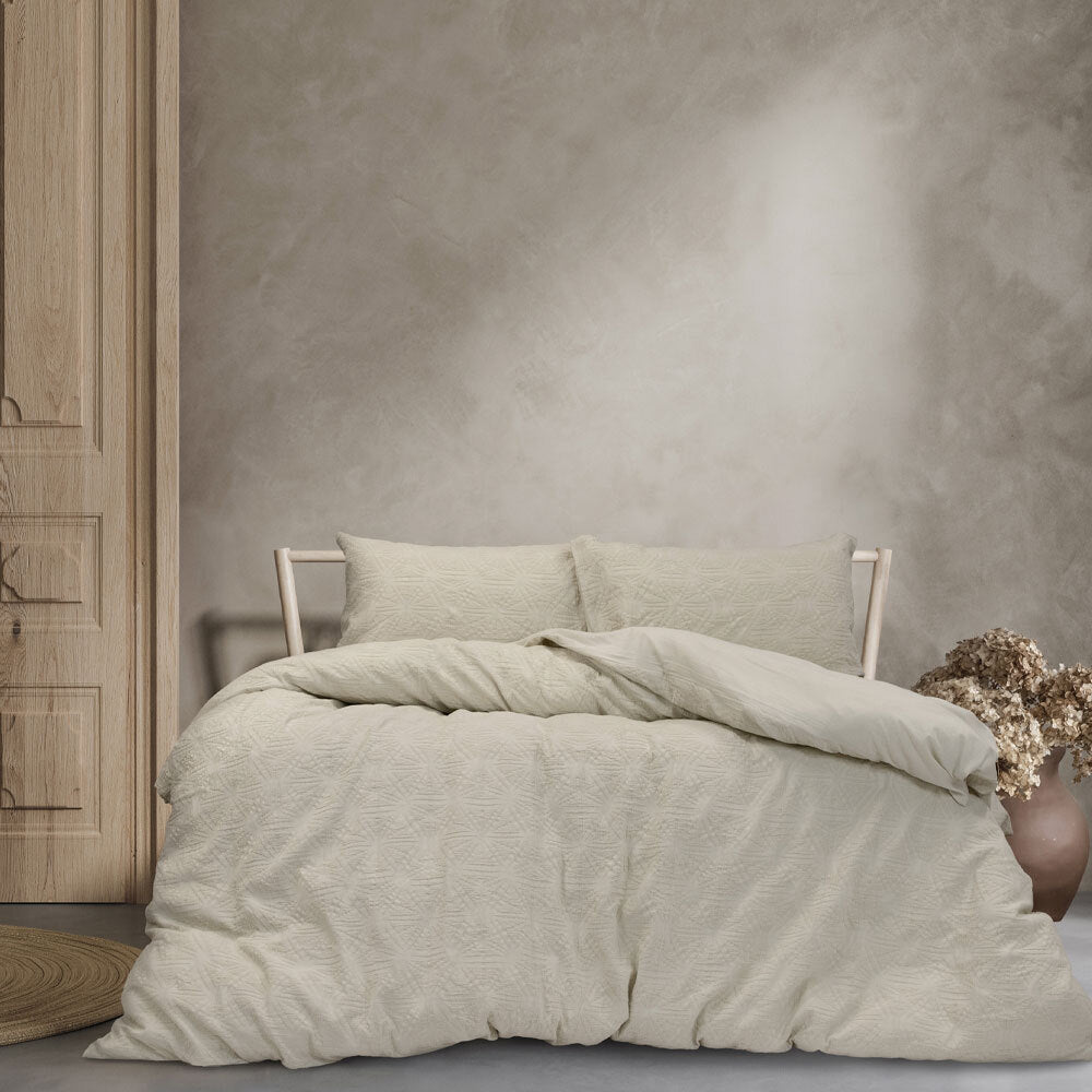 Algodon Cabo Coconut Milk Washed Cotton Jacquard Quilt Cover Set Queen Bed