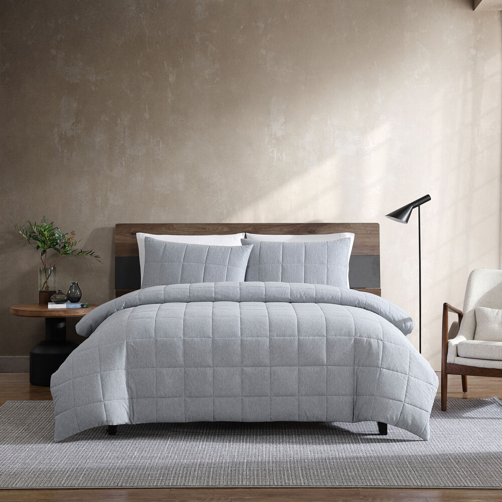 Kenneth Cole Jersey Marle Quilt Cover w/ Pillowcases Set Blue/Grey