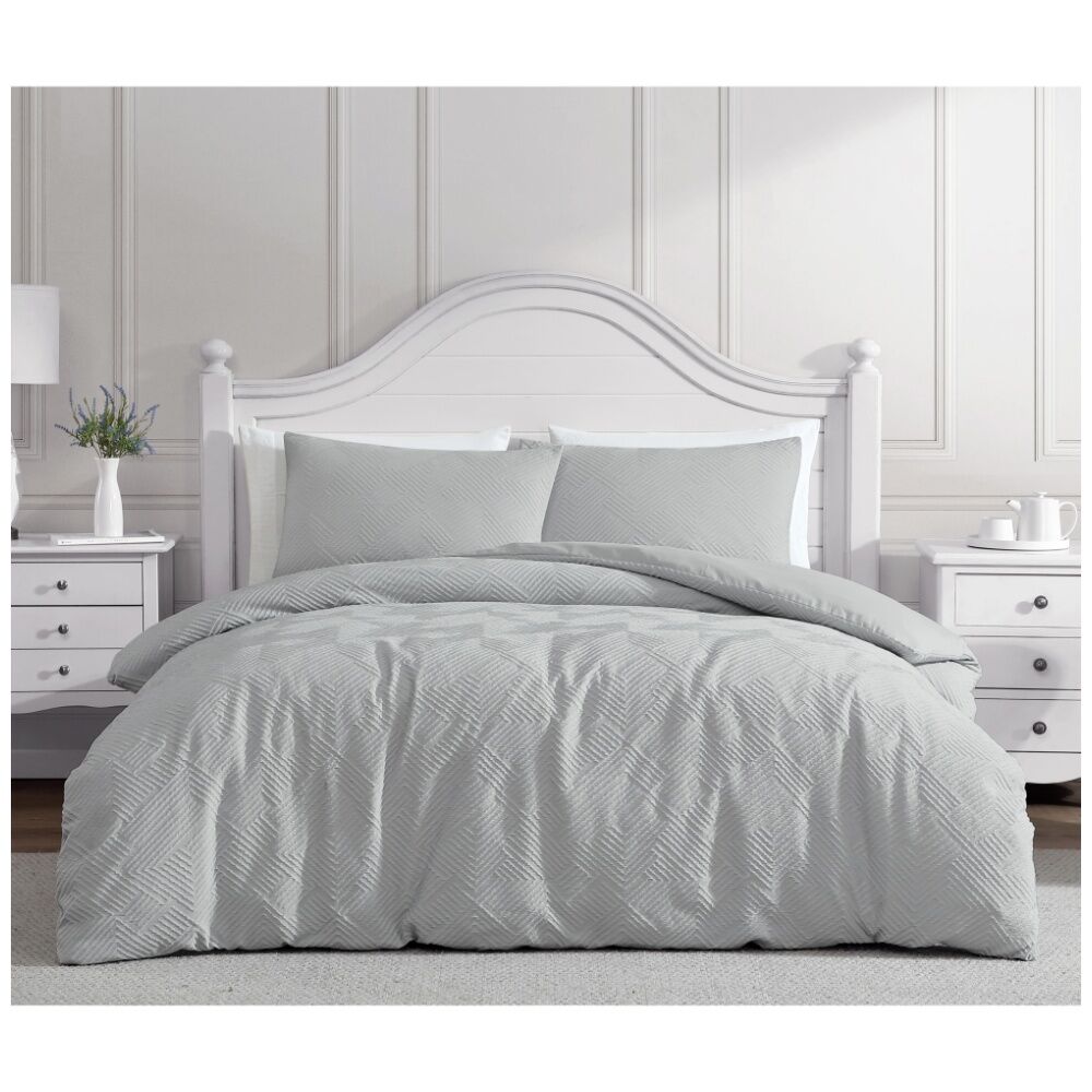 Ardor Soft Textured Henderson Quilt Duvet Cover Set Silver Grey