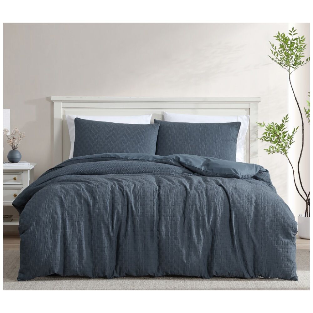 Ardor Soft Geo Textured Alexander Quilt Duvet Cover Set Blue