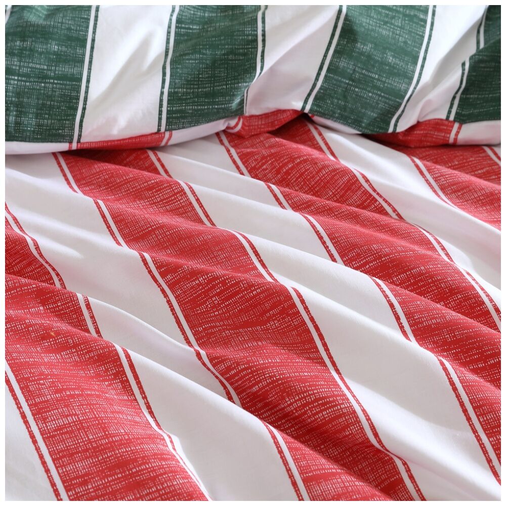 Ardor Reversable Candy Stripe Quilt Duvet Cover Set Christmas Red/Green — image 3