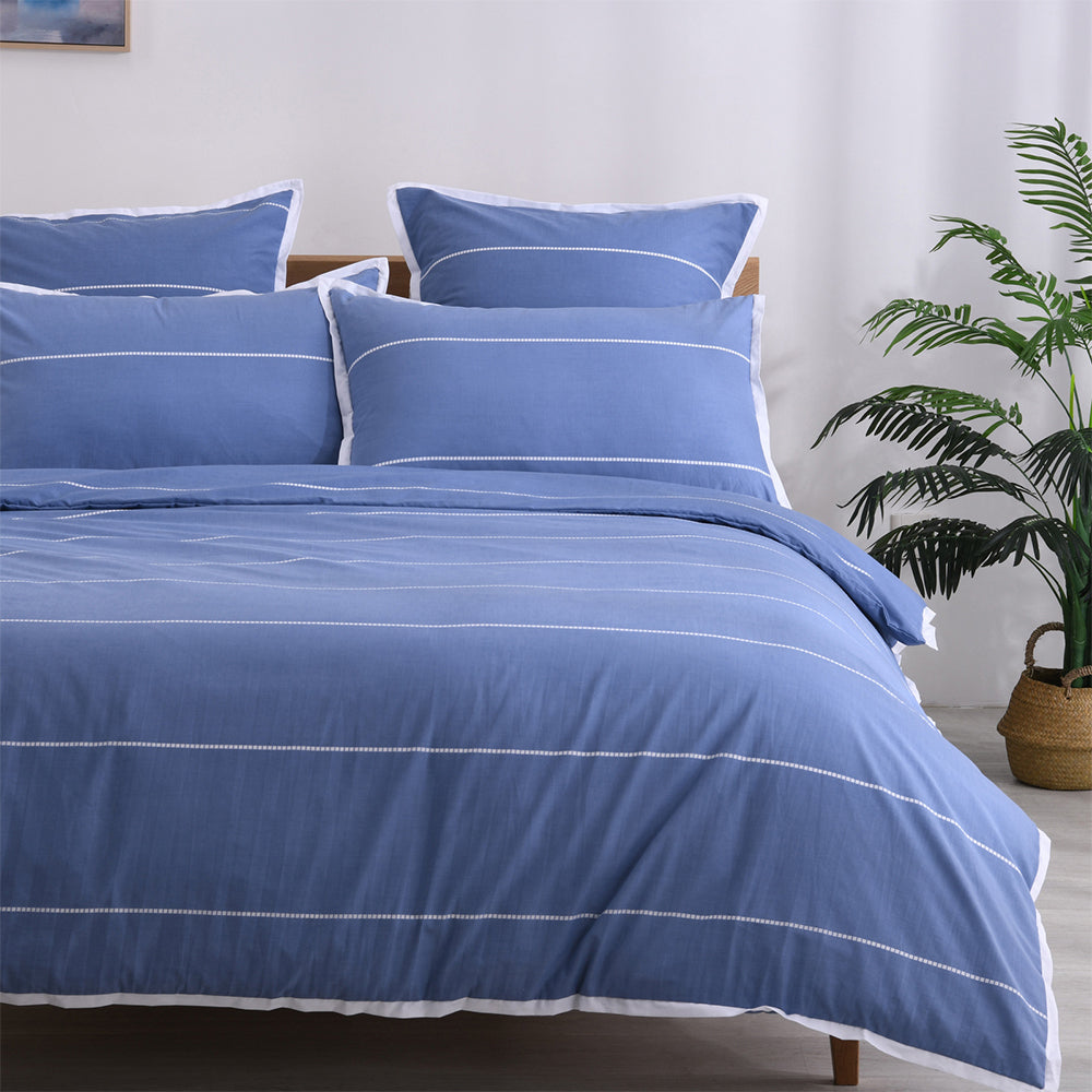 Jason Commercial Queen Bed Calista Printed Quilt Cover Set 210x210cm Indigo