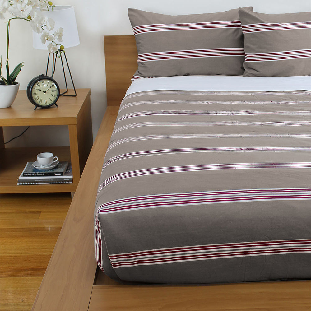 Jason Commercial Quilt Cover Set Hudson Stripe King Bed 240x210cm Almond Red